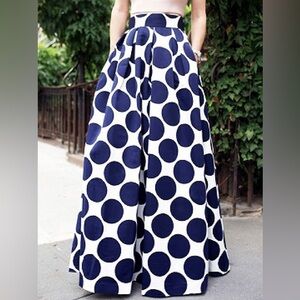Choies Navy and White Polka Dot Maxi Skirt with pockets